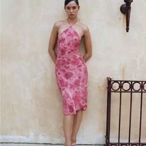 Reformation Par Pink Floral Halter Midi Dress